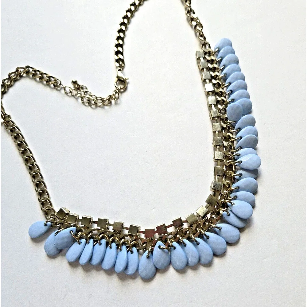 Statement Necklace Blue Beaded Rhinestone Chain Classic Retro Cocktail Party 22